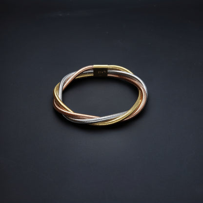 Gold Triple Tone Twisted Bangle 21KT - FKJBNG21KM10108