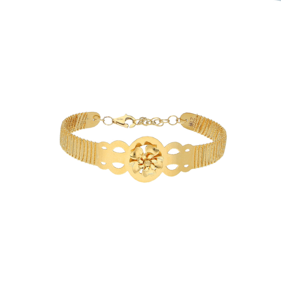 Gold Heritage Flower Bangle 21KT - FKJBNG21KM11215