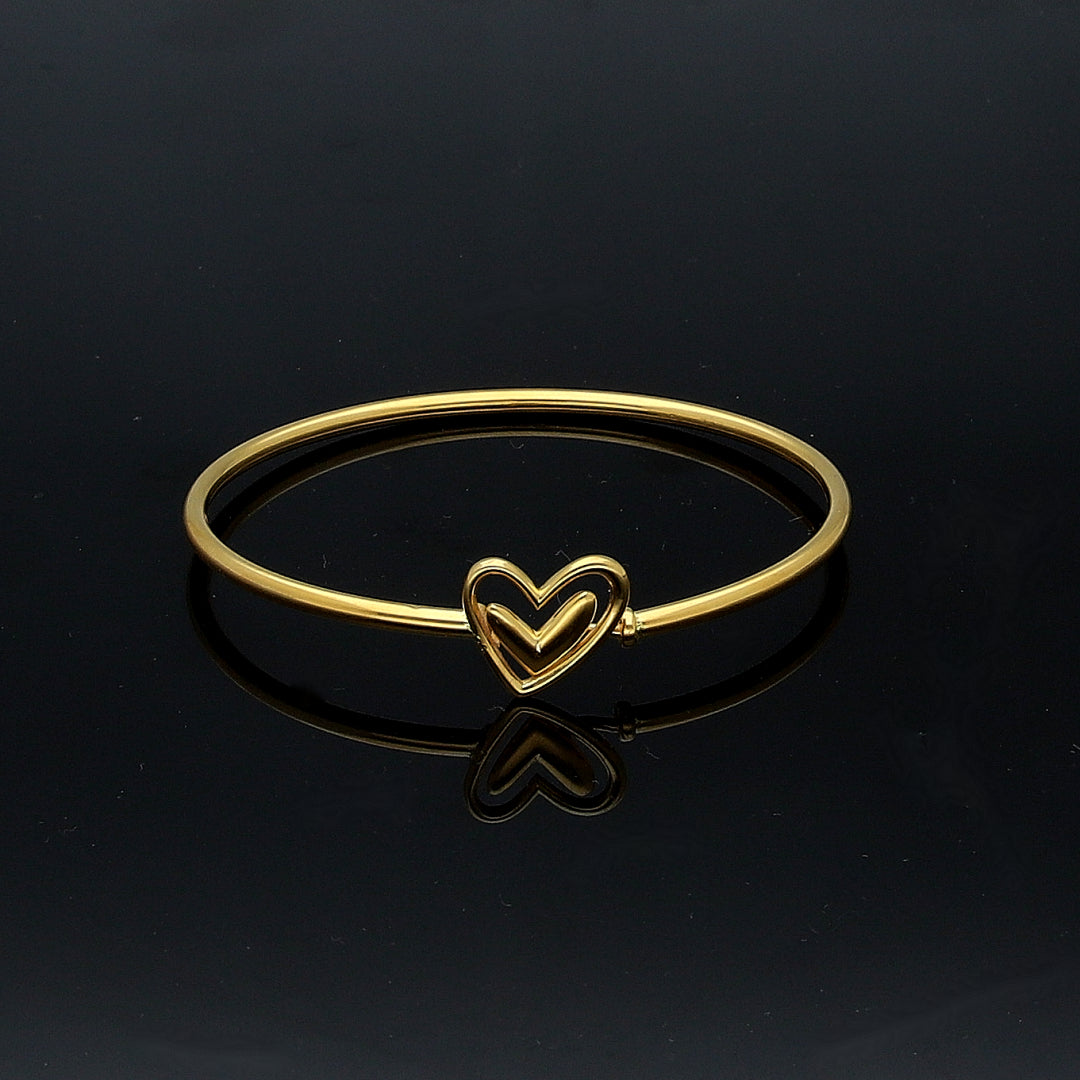 Gold Contemporary Heart Bangle 21KT - FKJBNG21KM11306