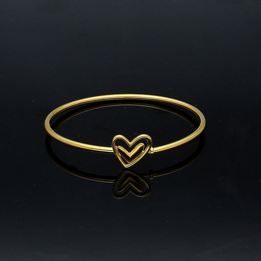 Gold Contemporary Heart Bangle 21KT - FKJBNG21KM11306