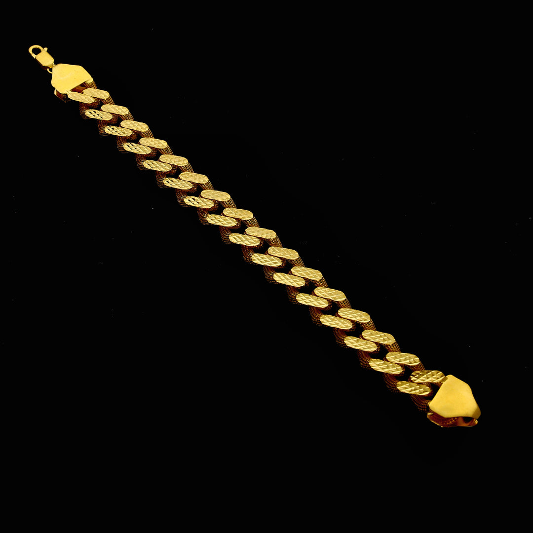 Gold Bold Textured Cuban Link Bracelet 21KT - FKJBRL21KM10236