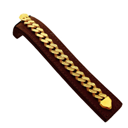 Gold Bold Textured Cuban Link Bracelet 21KT - FKJBRL21KM10236
