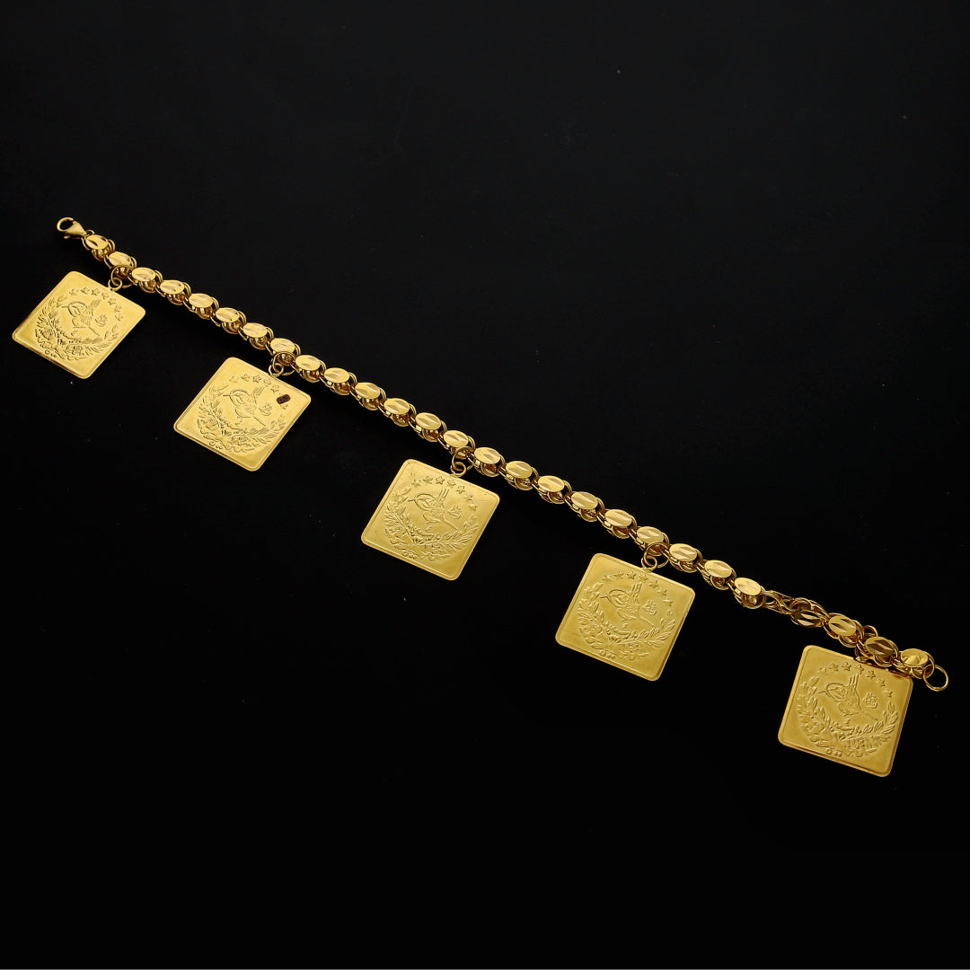 Gold Square Turkish Lira Bracelet 21KT - FKJBRL21KM10238