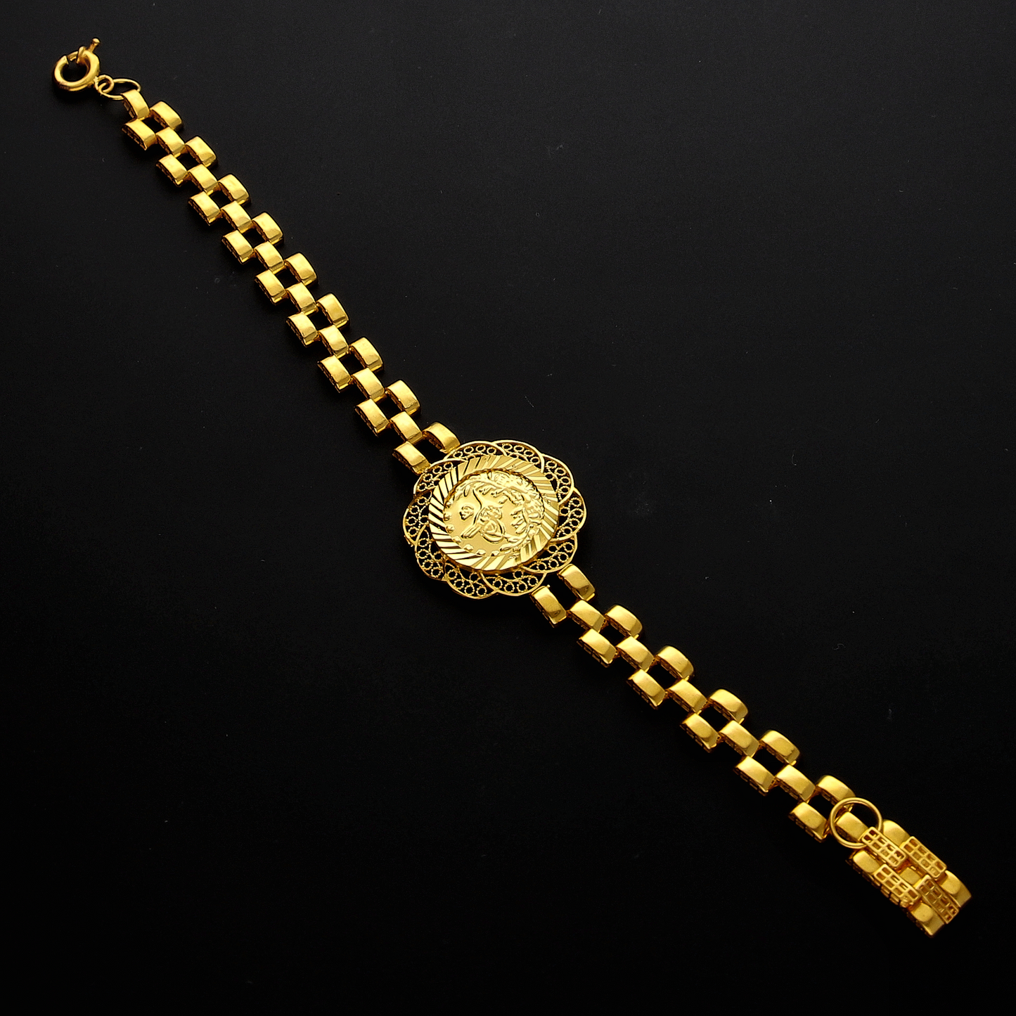 Gold Turkish Lira with Block Link Bracelet 21KT- FKJBRL21KM10259