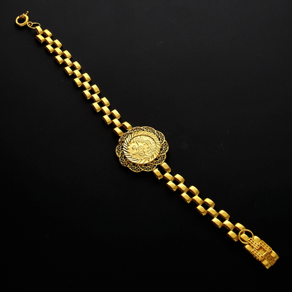 Gold Turkish Lira with Block Link Bracelet 21KT- FKJBRL21KM10259