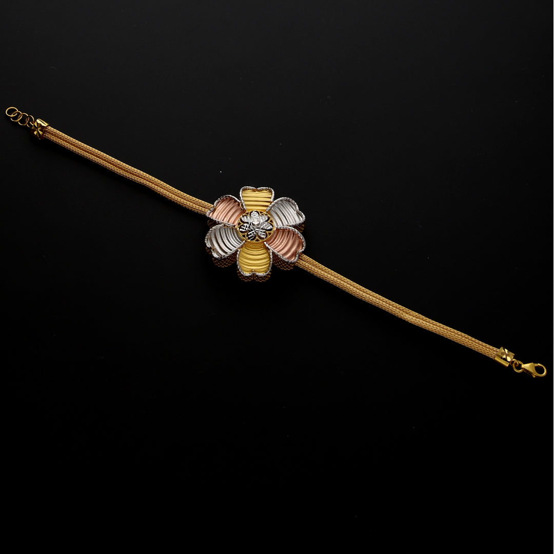 Gold Elegant Tricolor Floral Bracelet 21KT - FKJBRL21KM10272