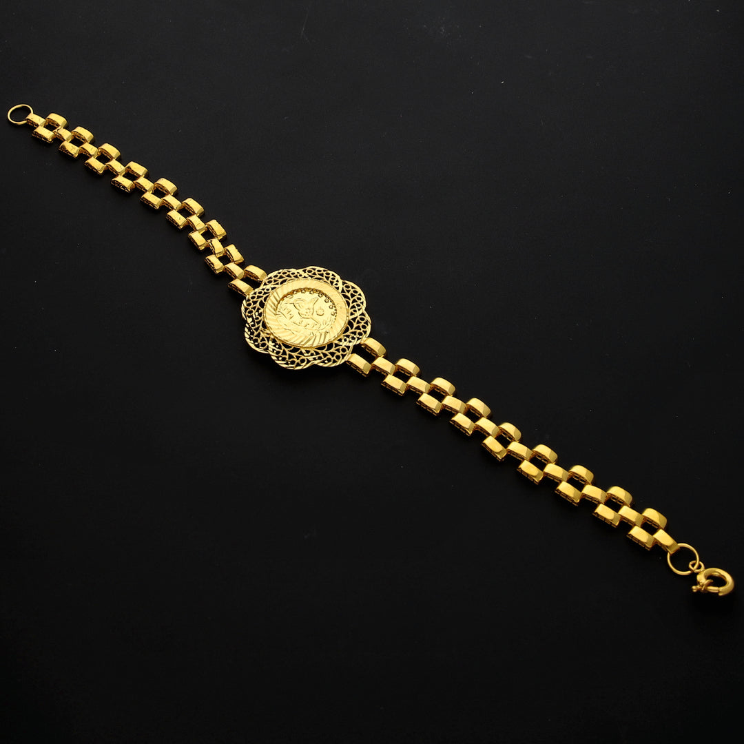 Gold Turkish Lira Box Link Bracelet 21KT - FKJBRL21KM10279