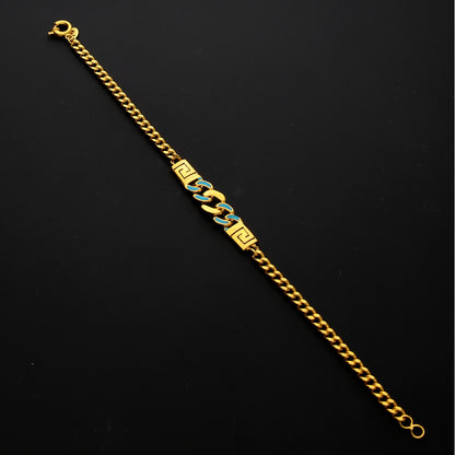 Gold Blue Curb Bracelet 21KT - FKJBRL21KM10289