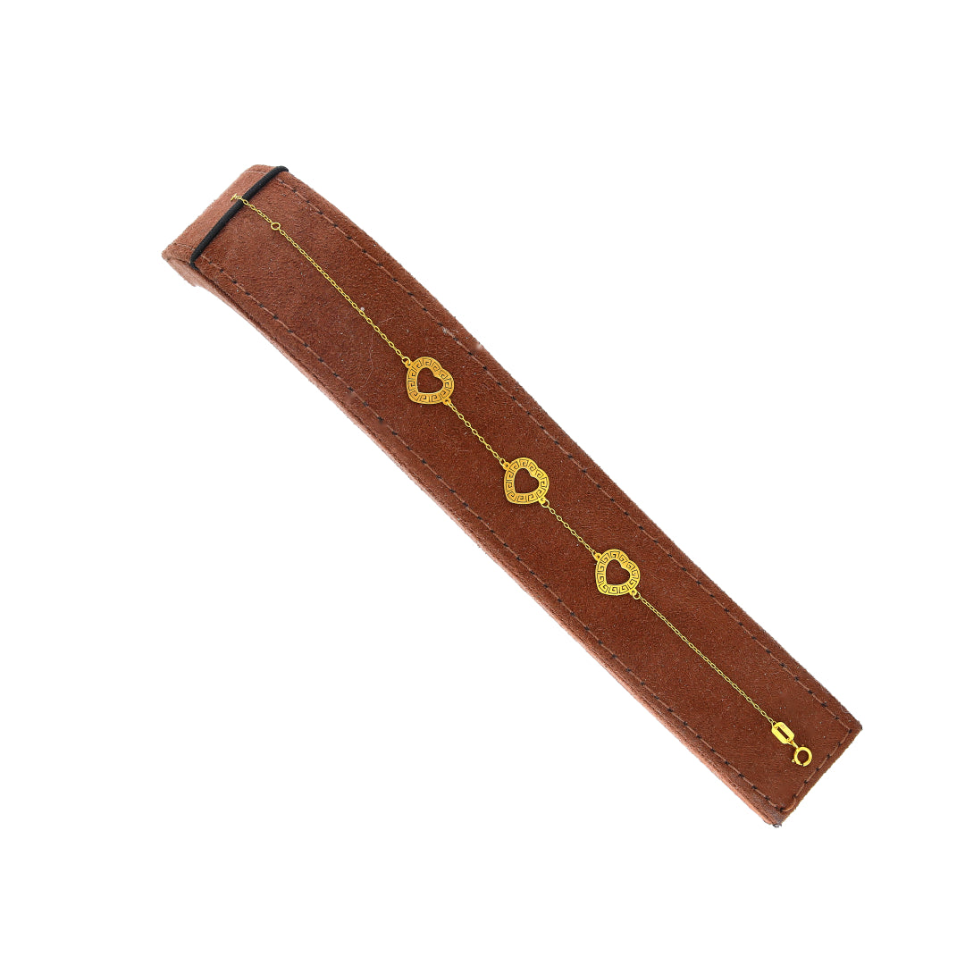 Gold Triple Heart Charm Bracelet 21KT - FKJBRL21KM10514