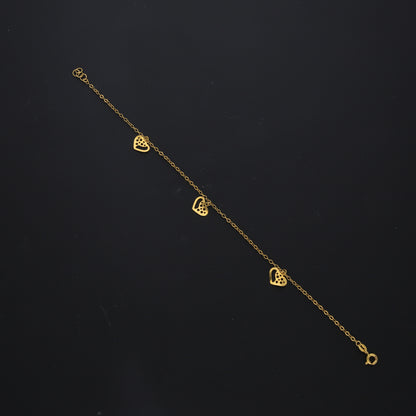 Gold Triple Heart Motif Bracelet 21KT - FKJBRL21KM10519