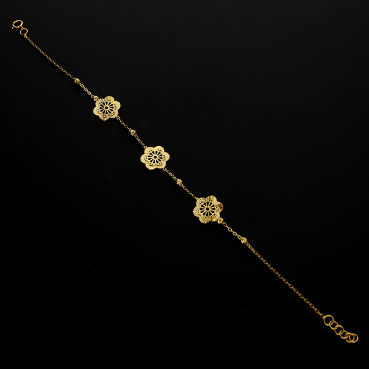 Gold Filigree Flower Link Bracelet 21KT- FKJBRL21KM10262