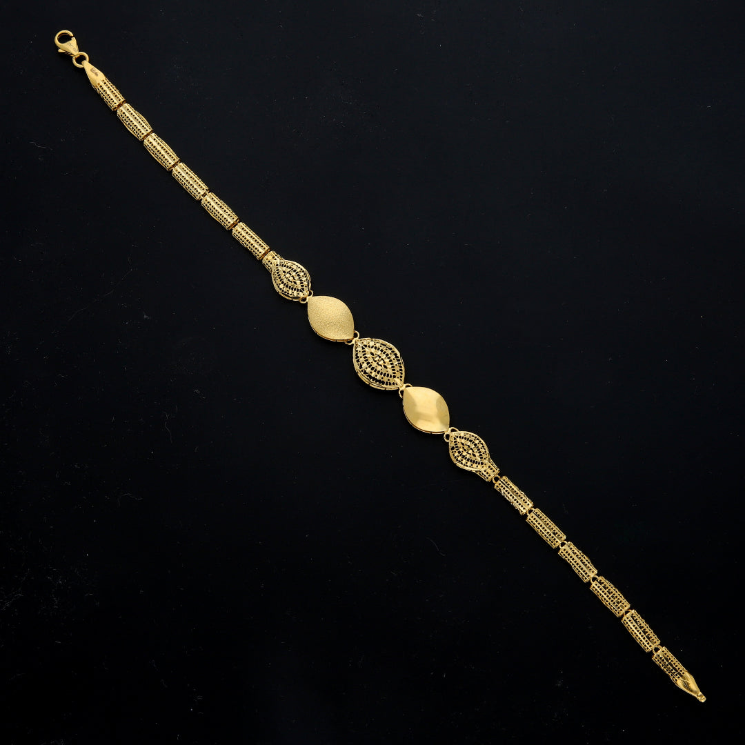 Gold Textured Oval Bracelet 21KT - FKJBRL21KM11561