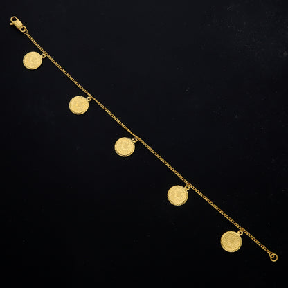 Gold Coin Drop Bracelet 21KT - FKJBRL21KM11641