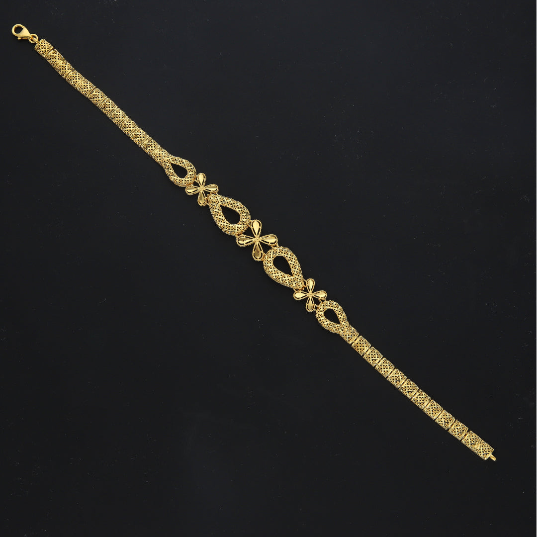 Gold Stylish Floral Link Bracelet 21KT - FKJBRL21KM11664