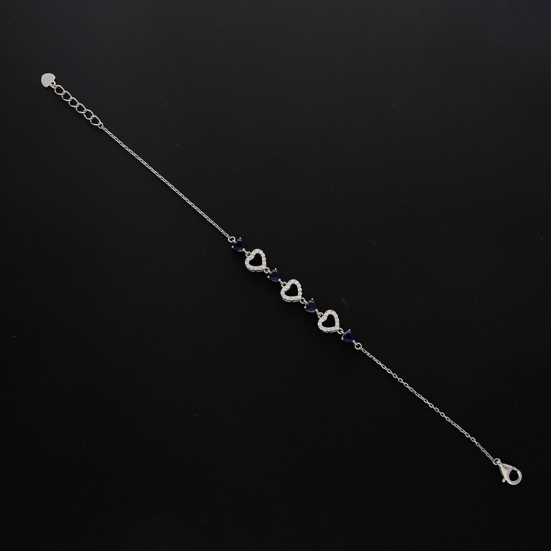 Sterling Silver 925 Blue Sparkling Heart Bracelet - FKJBRLSL10543