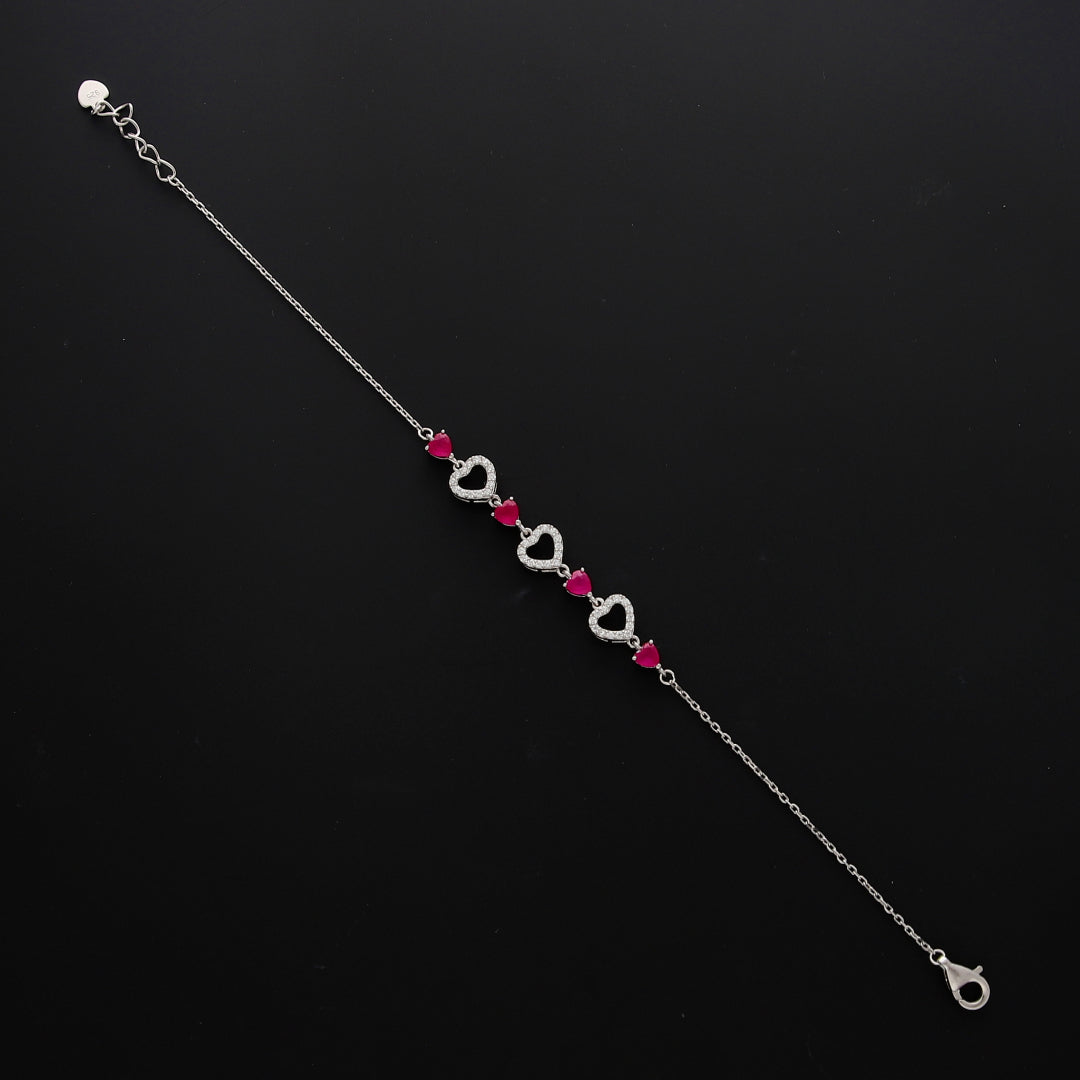 Sterling Silver 925 Pink Sparkling Heart Bracelet - FKJBRLSL10544