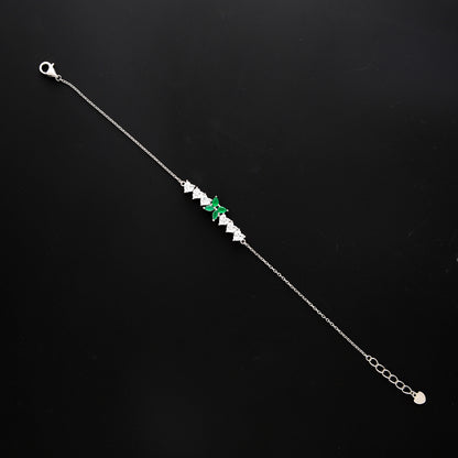 Sterling Silver 925 Green Sparkling Heart Bracelet - FKJBRLSL10546