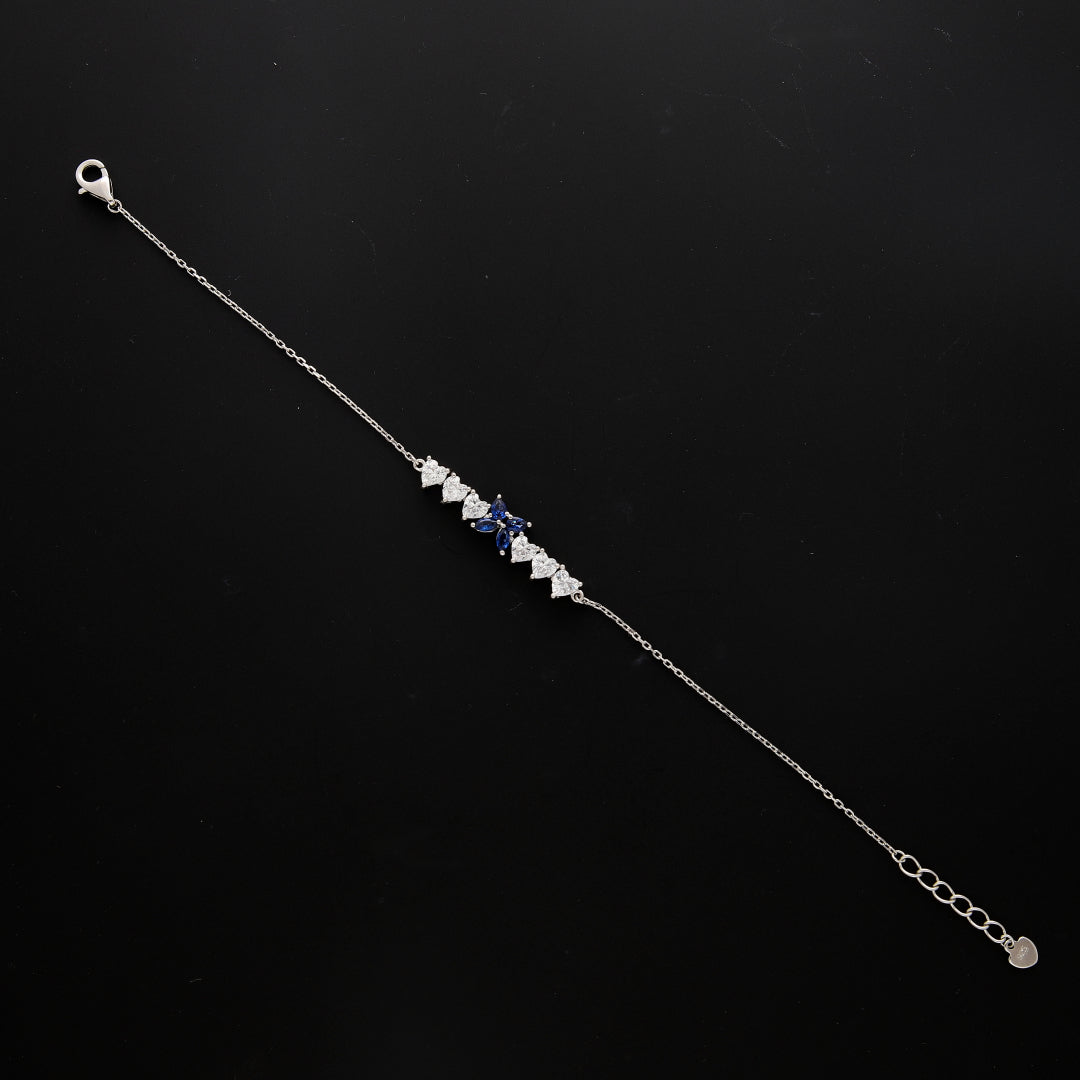Sterling Silver 925 Blue Sparkling Heart Bracelet - FKJBRLSL10547