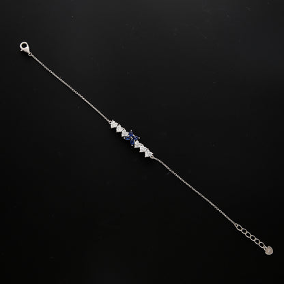 Sterling Silver 925 Blue Sparkling Heart Bracelet - FKJBRLSL10547