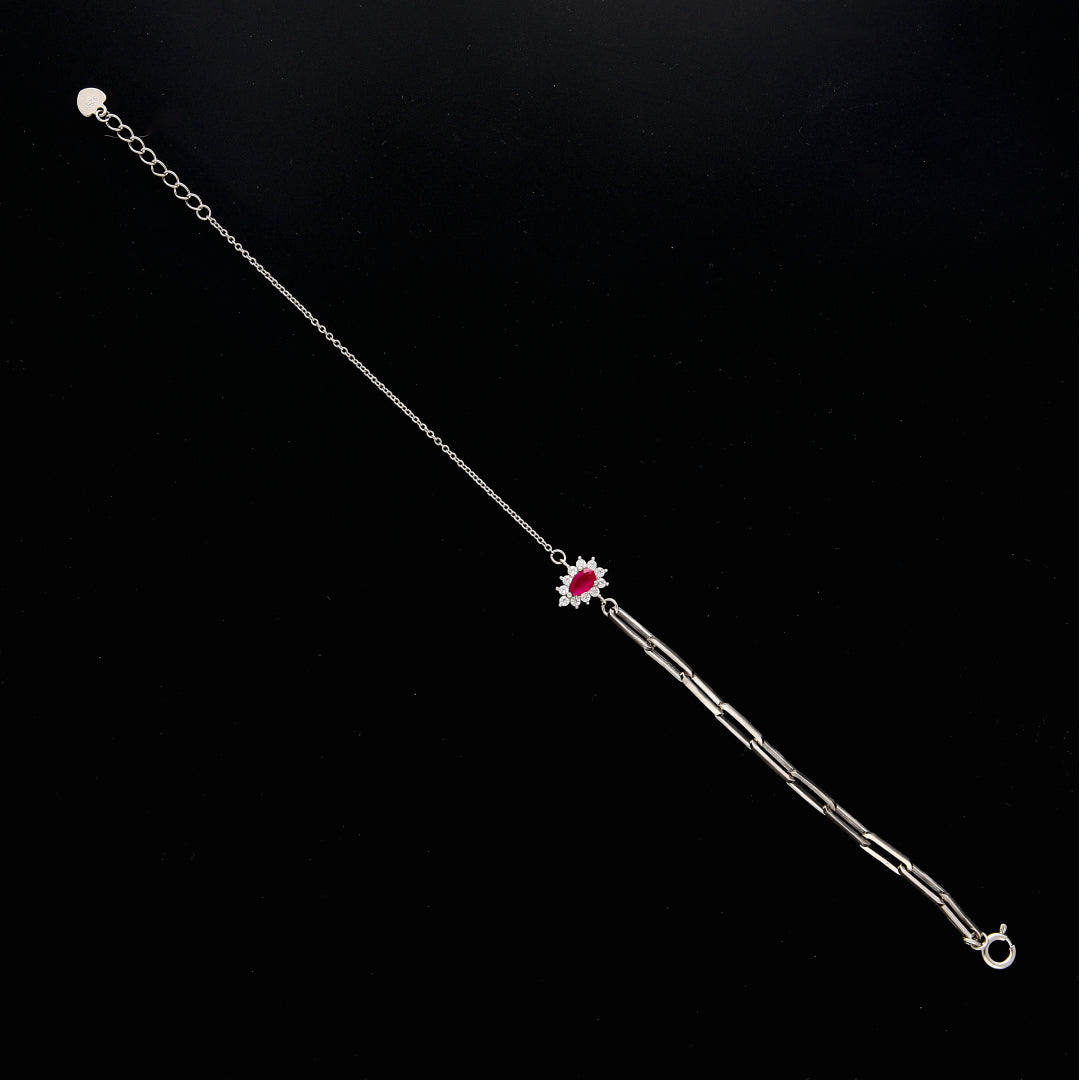 Sterling Silver 925 Pink Interlink Bracelet - FKJBRLSL10549