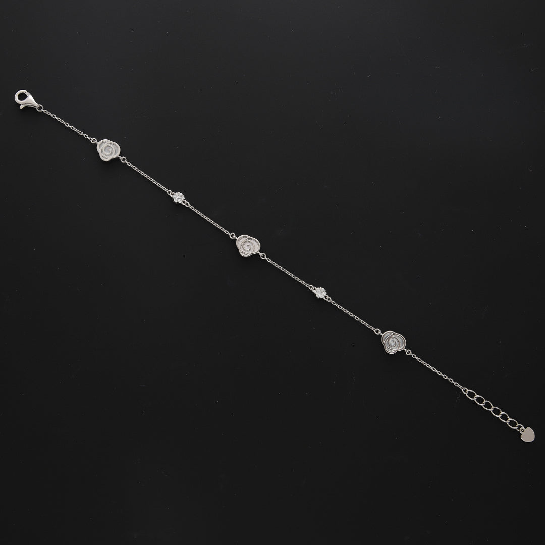 Sterling Silver 925 White Rose Charm Bracelet - FKJBRLSL10565