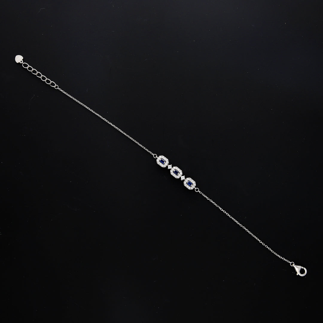 Sterling Silver 925 Blue Sparkling Square Bracelet - FKJBRLSL10577