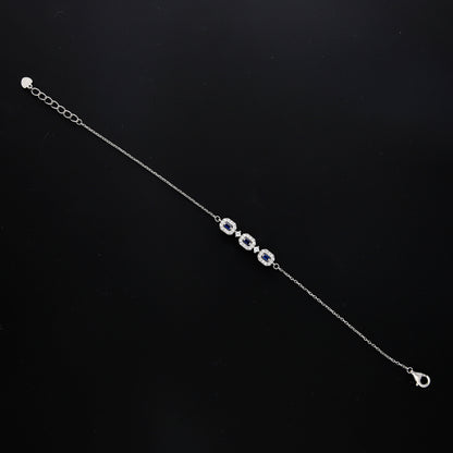 Sterling Silver 925 Blue Sparkling Square Bracelet - FKJBRLSL10577