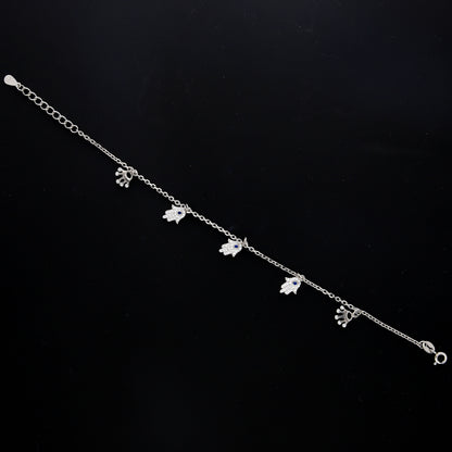 Sterling Silver 925 Dangling Hamsa Charm Bracelet - FKJBRLSL10582
