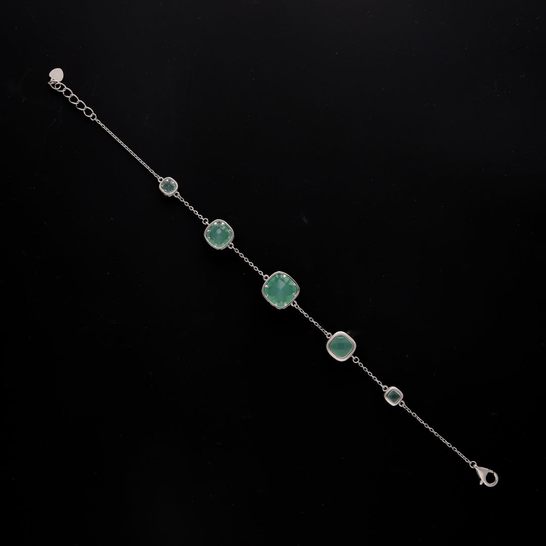 Sterling Silver 925 Elegant Green Stone Bracelet - FKJBRLSL10584