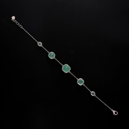 Sterling Silver 925 Elegant Green Stone Bracelet - FKJBRLSL10584