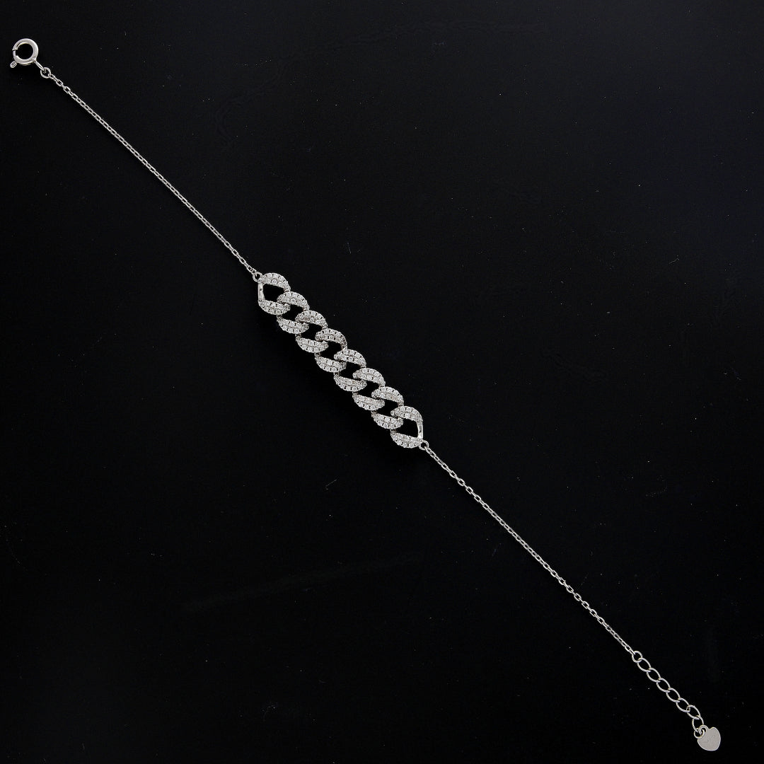 Sterling Silver 925 Sparkling Curb Link Bracelet - FKJBRLSL10600