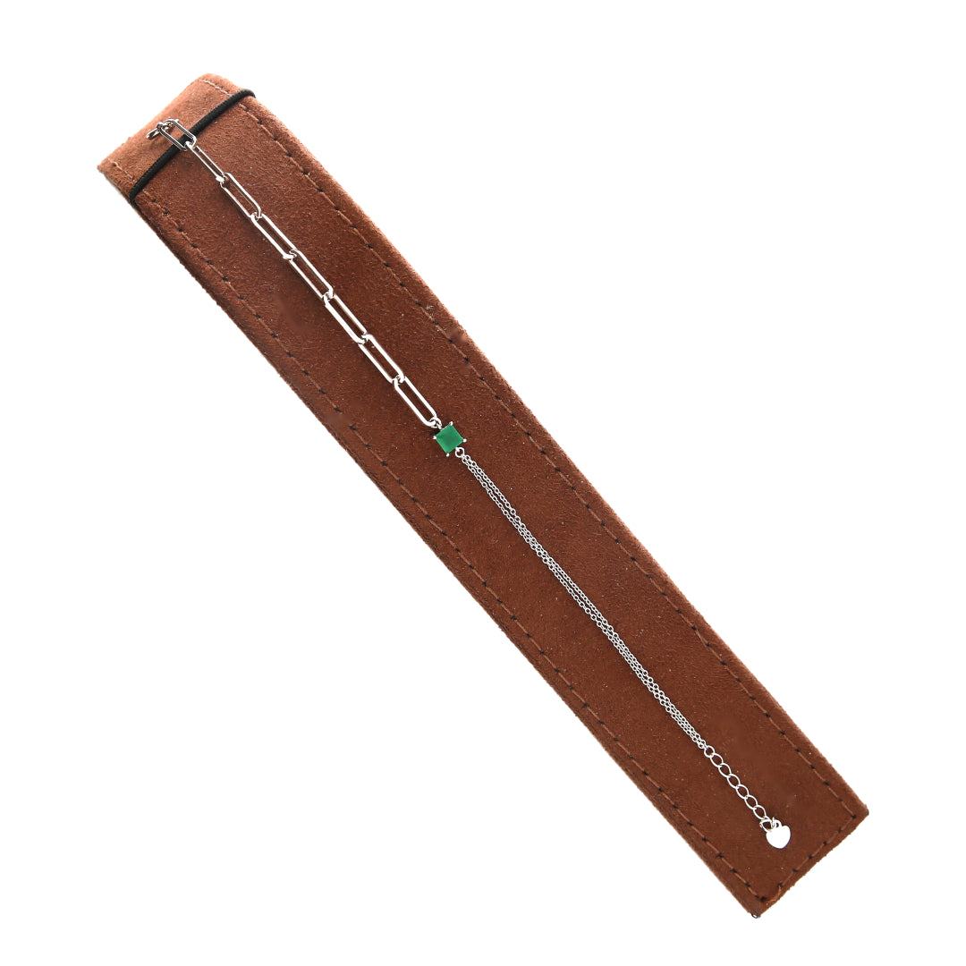 Sterling Silver 925 Green Accent Bracelet - FKJBRLSL10607