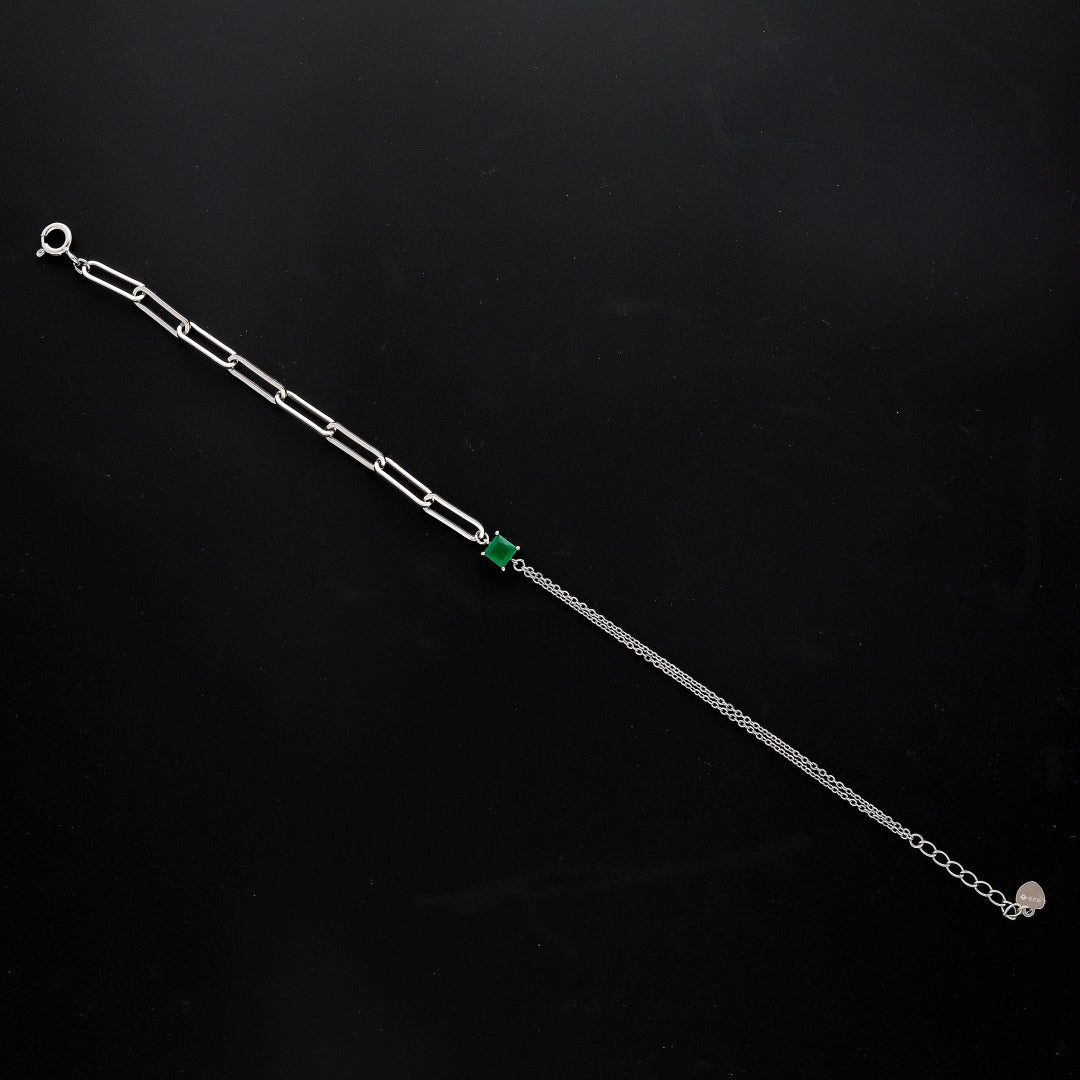 Sterling Silver 925 Green Accent Bracelet - FKJBRLSL10607