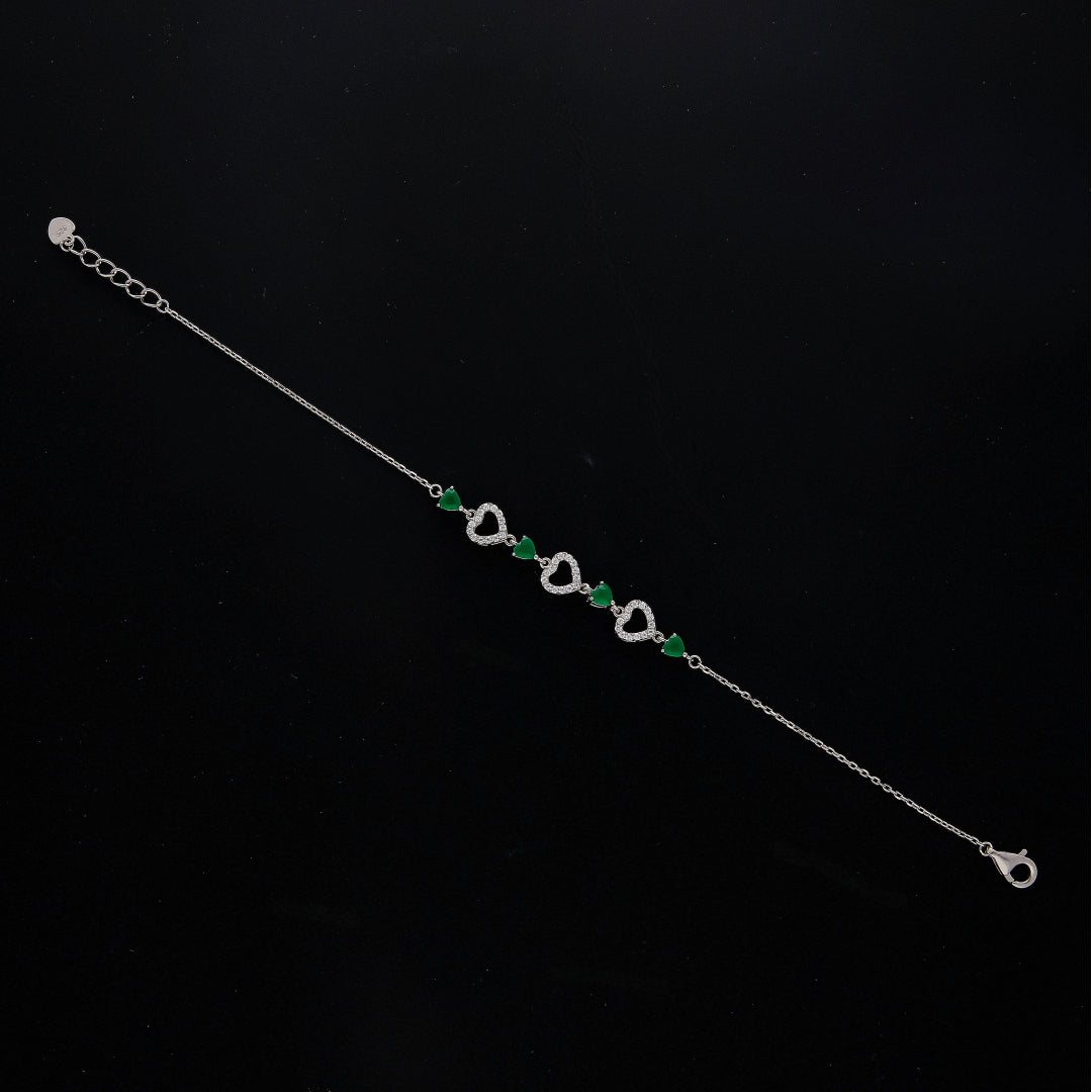 Sterling Silver 925 Green Heart Bracelet - FKJBRLSL10621
