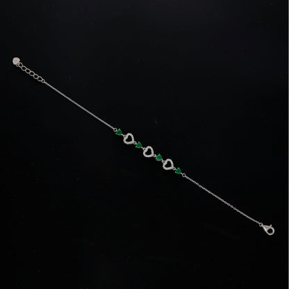 Sterling Silver 925 Green Heart Bracelet - FKJBRLSL10621