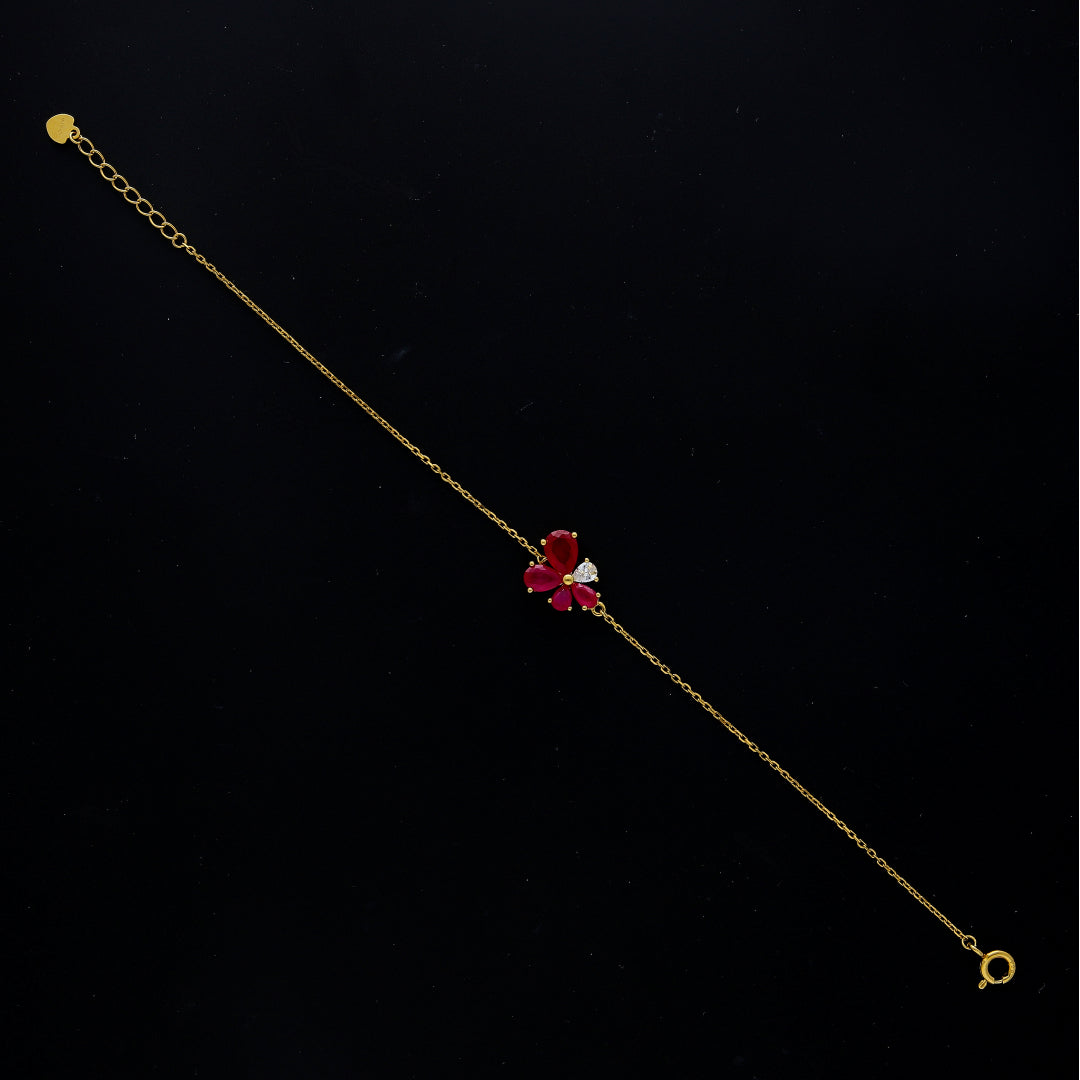 Sterling Silver 925 Red Floral Bracelet - FKJBRLSL10637