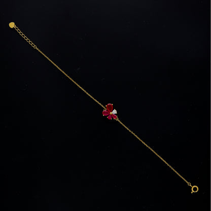 Sterling Silver 925 Red Floral Bracelet - FKJBRLSL10637