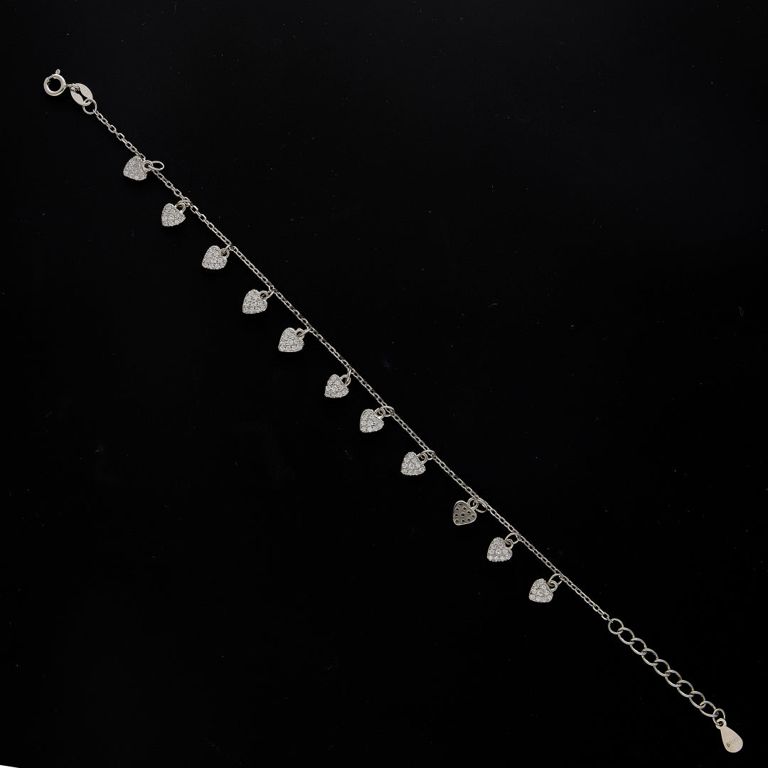 Sterling Silver 925 Diamond Hearts Bracelet - FKJBRLSL10643