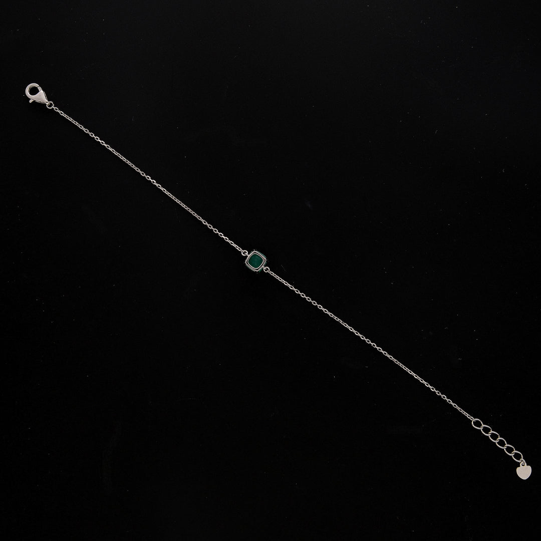 Sterling Silver 925 Square Shaped Green Stone Bracelet - FKJBRLSL10655