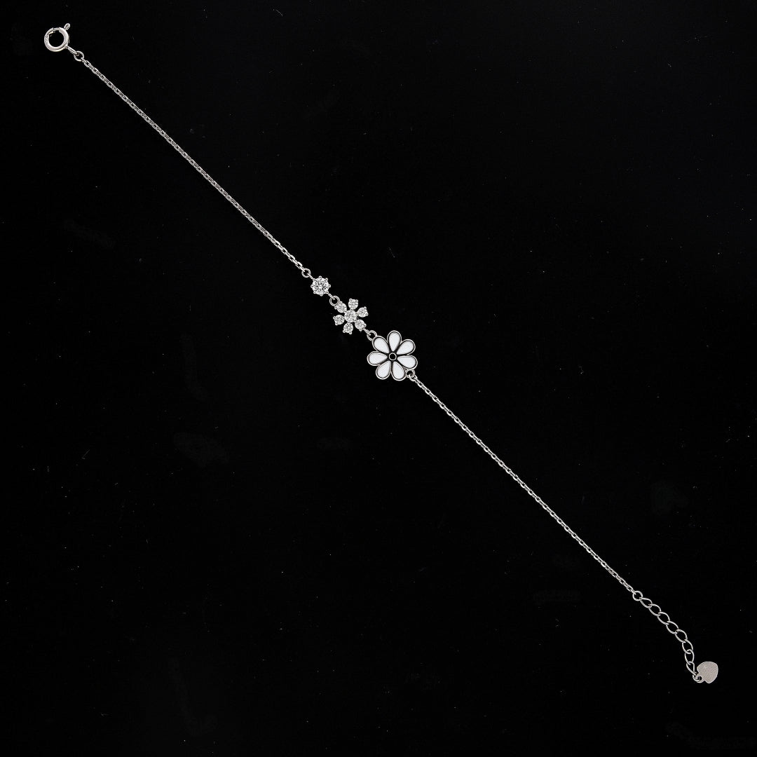 Sterling Silver 925 Floral Link Bracelet - FKJBRLSL10668