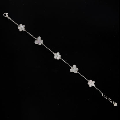 Sterling Silver 925 Floral Butterfly Charm Bracelet - FKJBRLSL10673