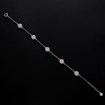 Sterling Silver 925 Round Pink Crystal Bracelet - FKJBRLSL10688
