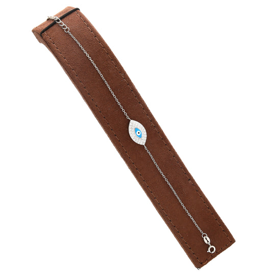 Sterling Silver 925 Blue Evil Eye Charm Bracelet - FKJBRLSL10691