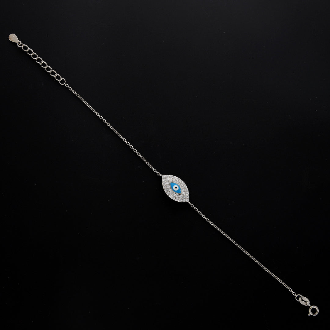 Sterling Silver 925 Blue Evil Eye Charm Bracelet - FKJBRLSL10691