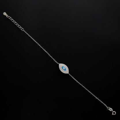 Sterling Silver 925 Blue Evil Eye Charm Bracelet - FKJBRLSL10691