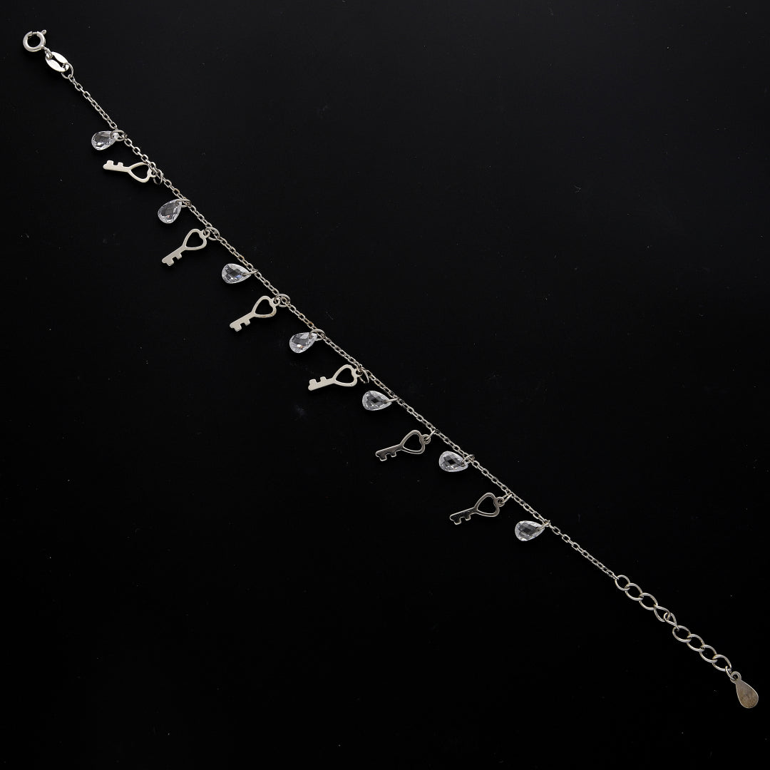 Sterling Silver 925 Dangling Key Charm Bracelet - FKJBRLSL10699