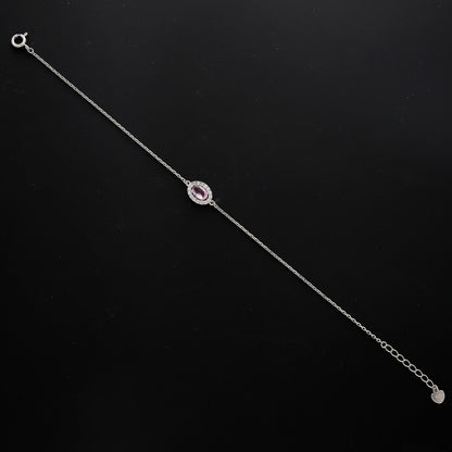Sterling Silver 925 Oval Pink Gem Bracelet - FKJBRLSL10704