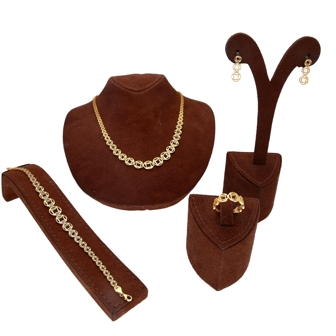 Gold Hollow Circle Chain Set (Chain , Earrings, Ring and Bracelet) 18KT - FKJCNST18K10413