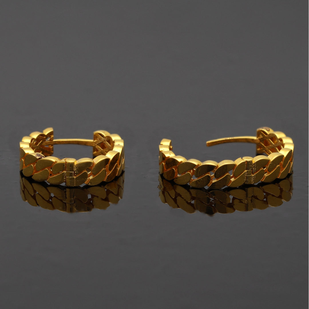 Gold Cuban Link Hoop Earrings 21KT - FKJERN21KM10853