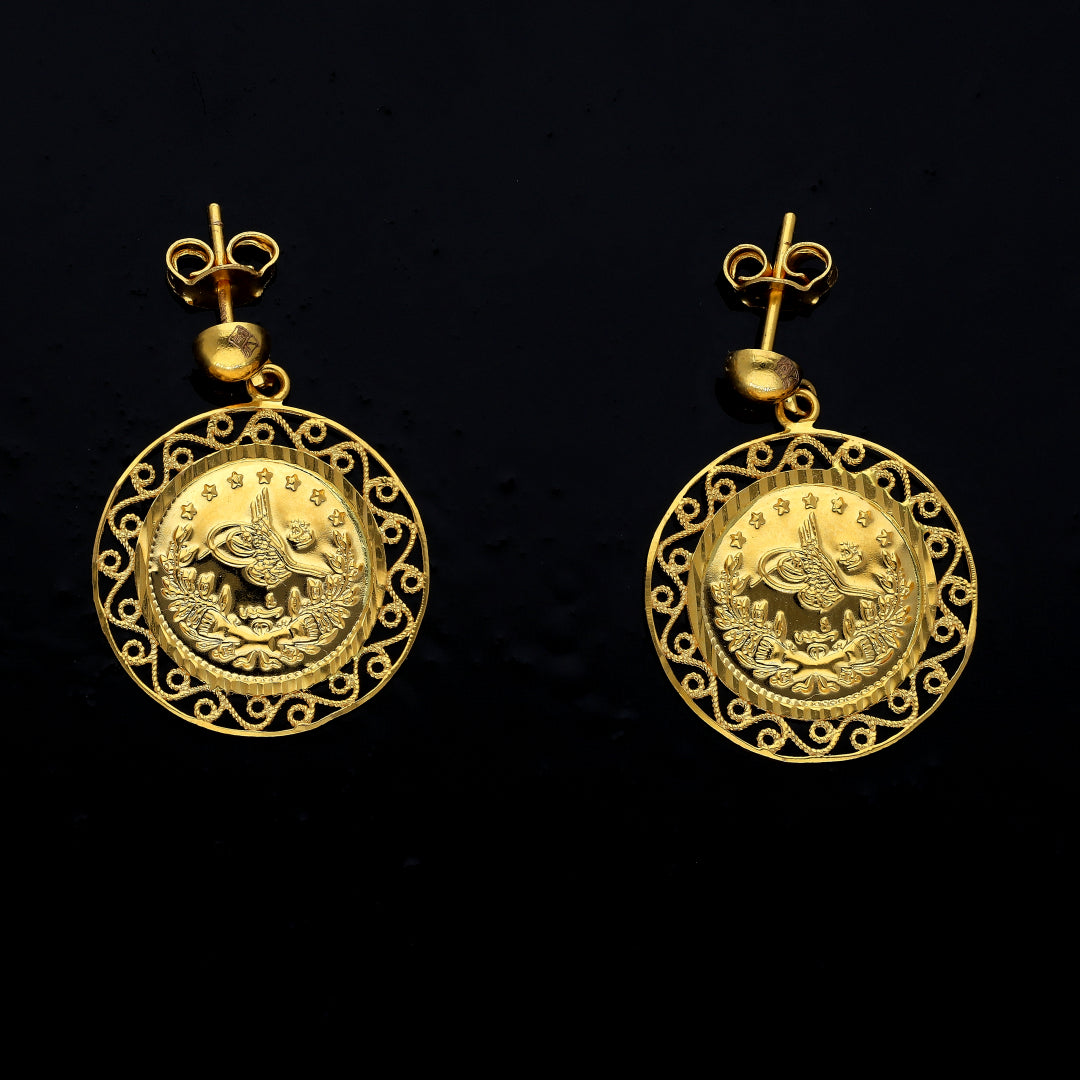 Gold Lira Medallion Earrings 21KT - FKJERN21KM10854